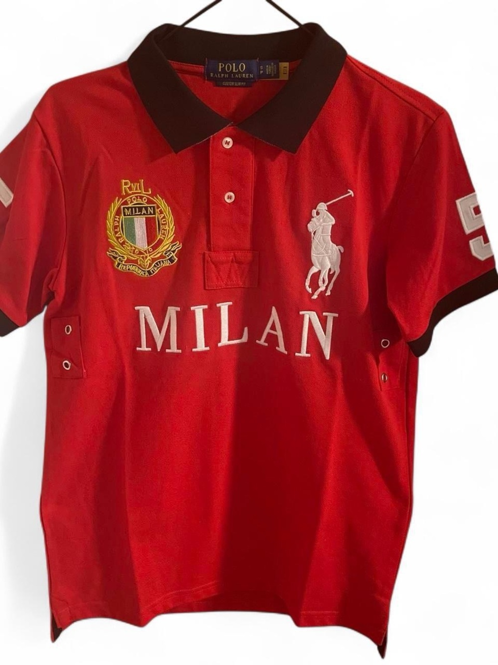 Polo by Ralph Lauren Red Polo Shirt with Black Collar and White Logos